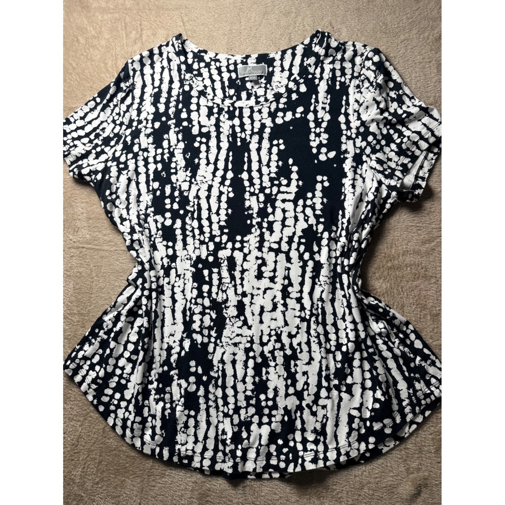 JM‎ Collection Petite XL Top Black White Abstract Dotted Print Blouse Basics